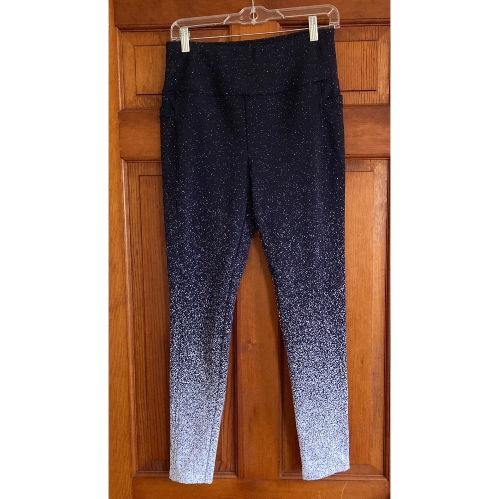 T by Talbots Womens M Navy Ombre Speckled High Rise Leggings Pockets Athleisure